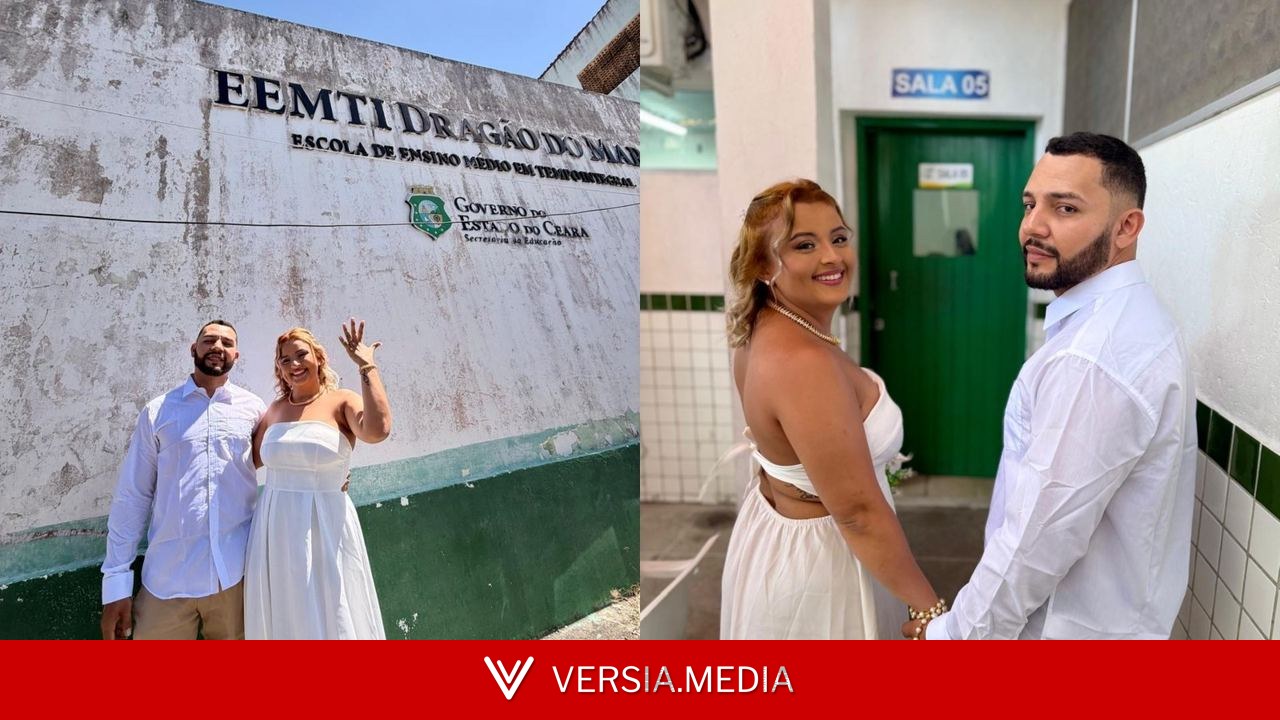 Casal que se conheceu no ensino médio, há 17 anos, faz ensaio de casamento em escola de Fortaleza