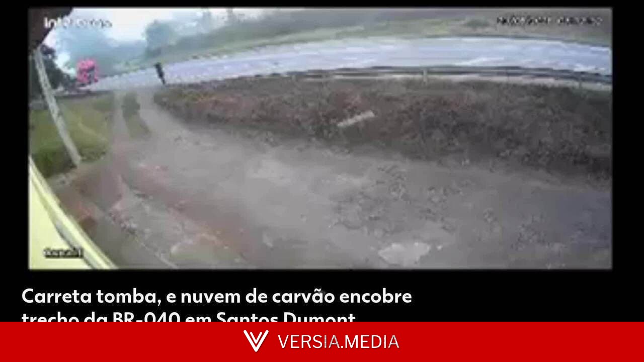 Nuvem de carvão encobre BR-040 após tombamento de carreta; VÍDEO