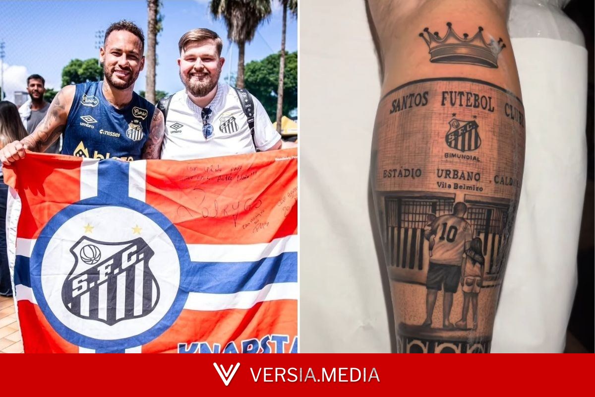 Norueguês apaixonado por Neymar tatuou Santos na perna e revela torcida para domingo