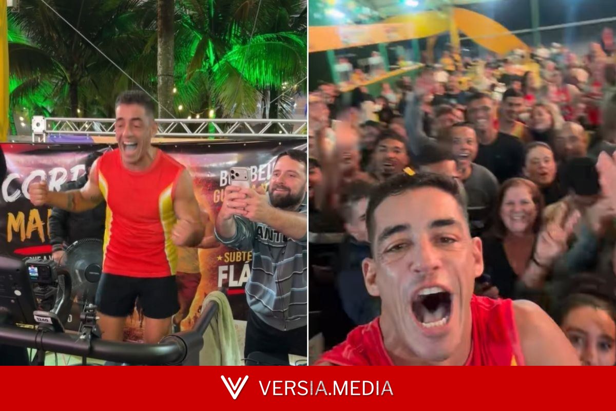 Guarda-vidas bate recorde mundial ao correr 201 km em esteira durante 24h no litoral de SP; VÍDEO