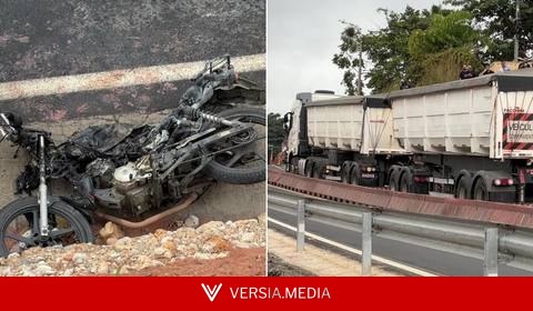 Motociclista morre carbonizado em acidente com caminhão em rodovia no interior de SP
